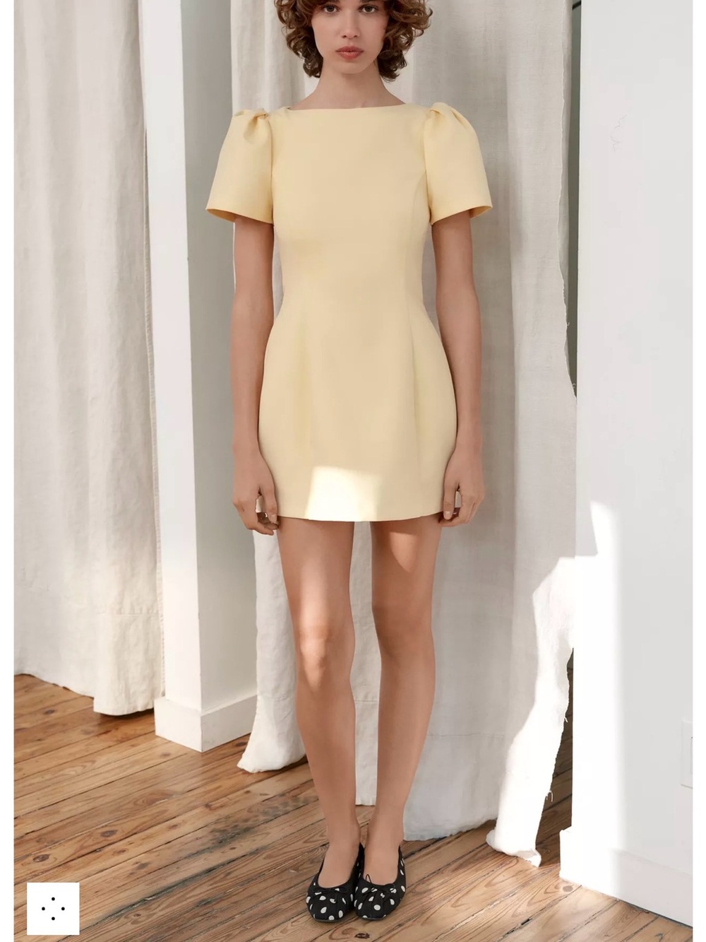 Zara Short Puff-Sleeve Mini Dress in Pale Yellow